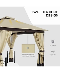 Outsunny 13' x 11' Patio Gazebo, Fancy Steel, 2 Tier Roof