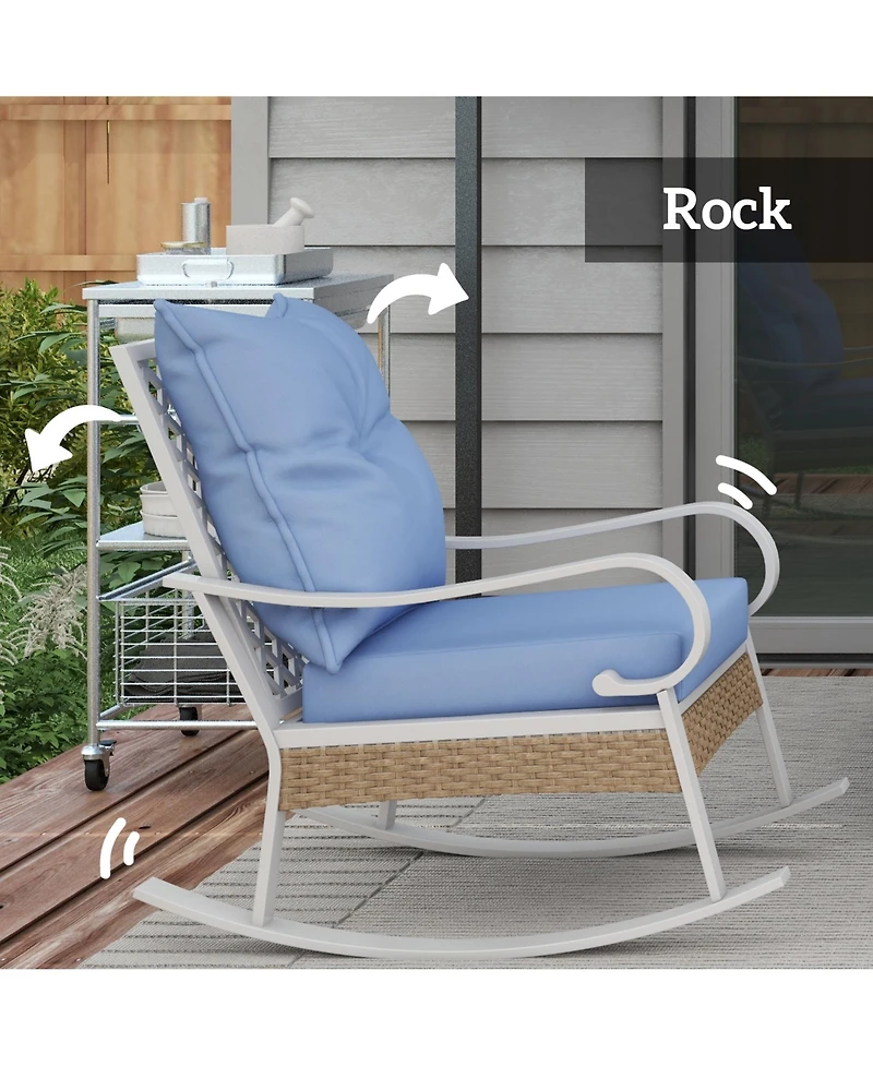 Outsunny 4pc Patio Furniture Set with Loveseat Sofa, Rocking Chairs, Blue