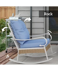 Outsunny 4pc Patio Furniture Set with Loveseat Sofa, Rocking Chairs, Blue
