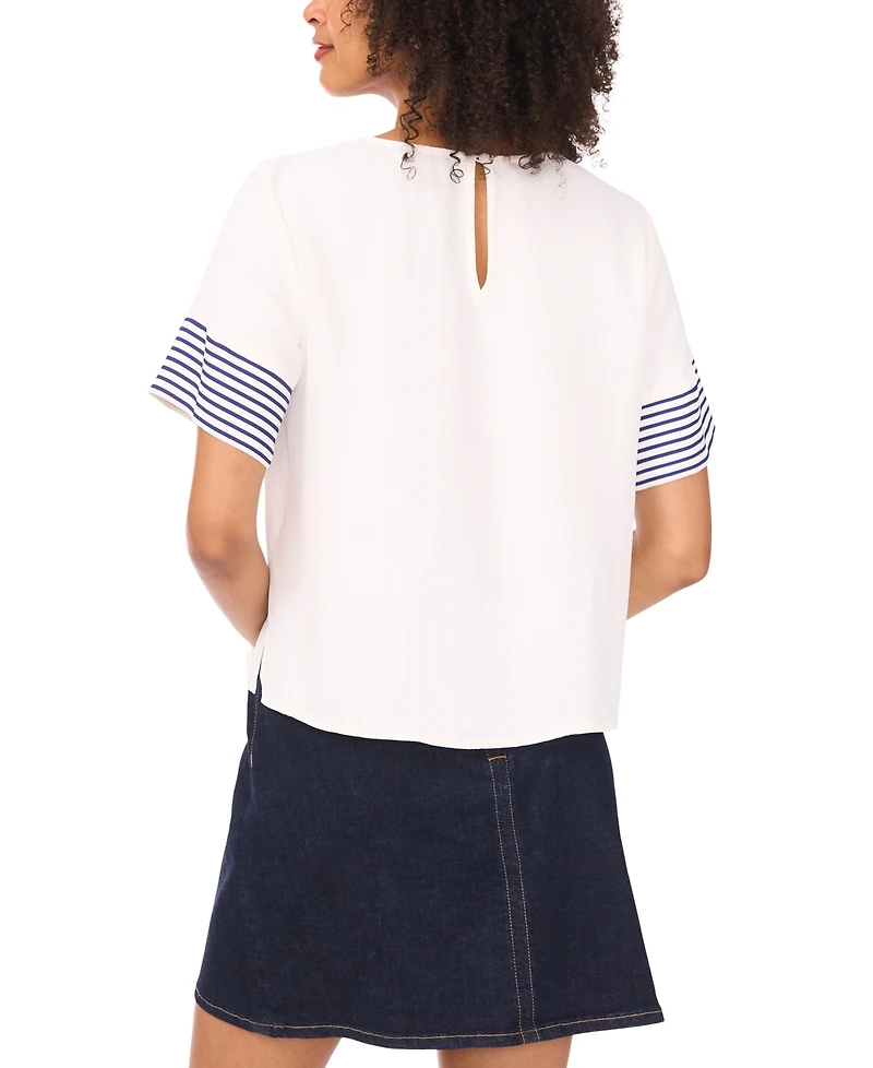 Vince Camuto Women's Crewneck Striped-Sleeve Top