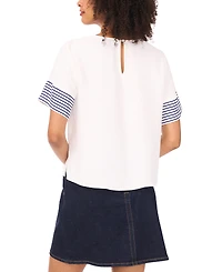 Vince Camuto Women's Crewneck Striped-Sleeve Top