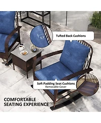 Outsunny Patio Furniture Set, Rocking Chairs w/ Table, Cushion