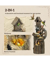 Outsunny 2-in-1 Outdoor Water Fountain with Birdhouse, Outdoor Waterfall