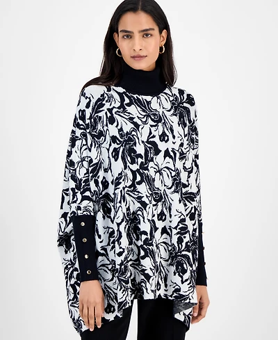 Jm Collection Women's Printed Turtleneck Poncho Sweater, Macy's Exclusive