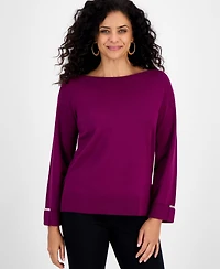 Jm Collection Women's Split-Hem Boat-Neck Sweater, Macy's Exclusive
