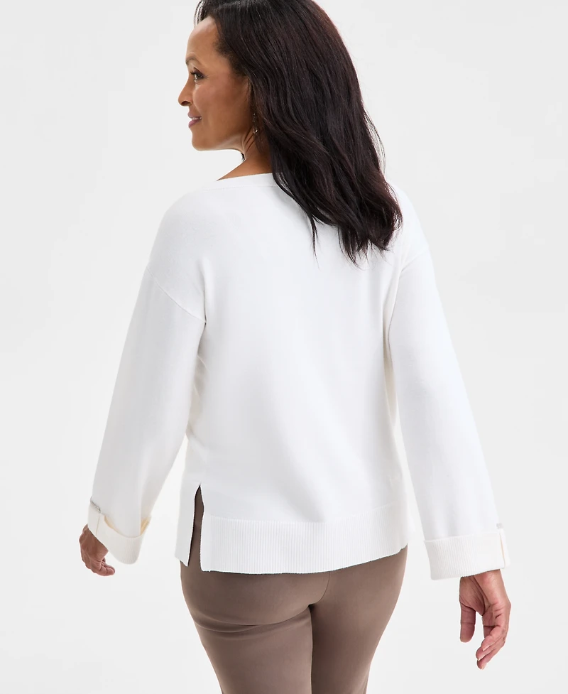 Jm Collection Women's Split-Hem Boat-Neck Sweater, Macy's Exclusive