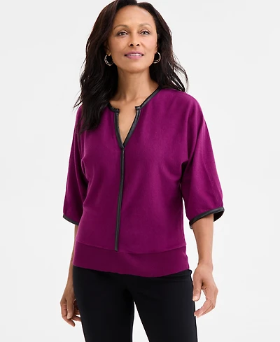 Jm Collection Women's Split-Neck Dolman-Sleeve Sweater, Macy's Exclusive