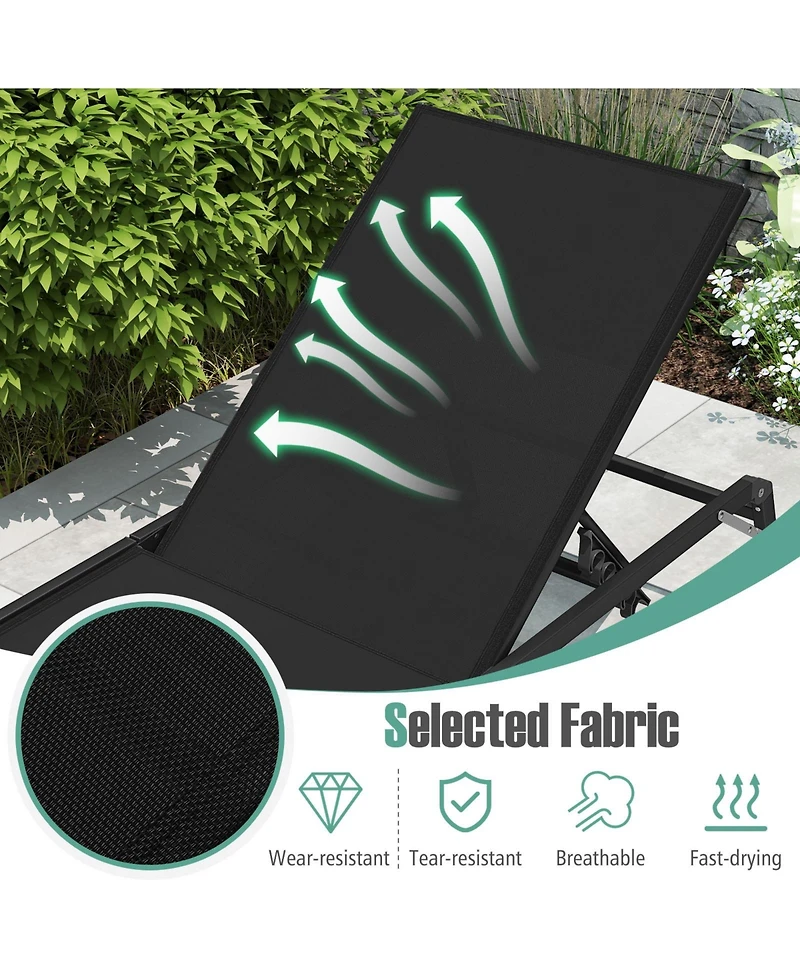 Gymax 2 Pcs Reclining Lounge Chairs Folding Patio Recliner Chair w/5-position Backrest