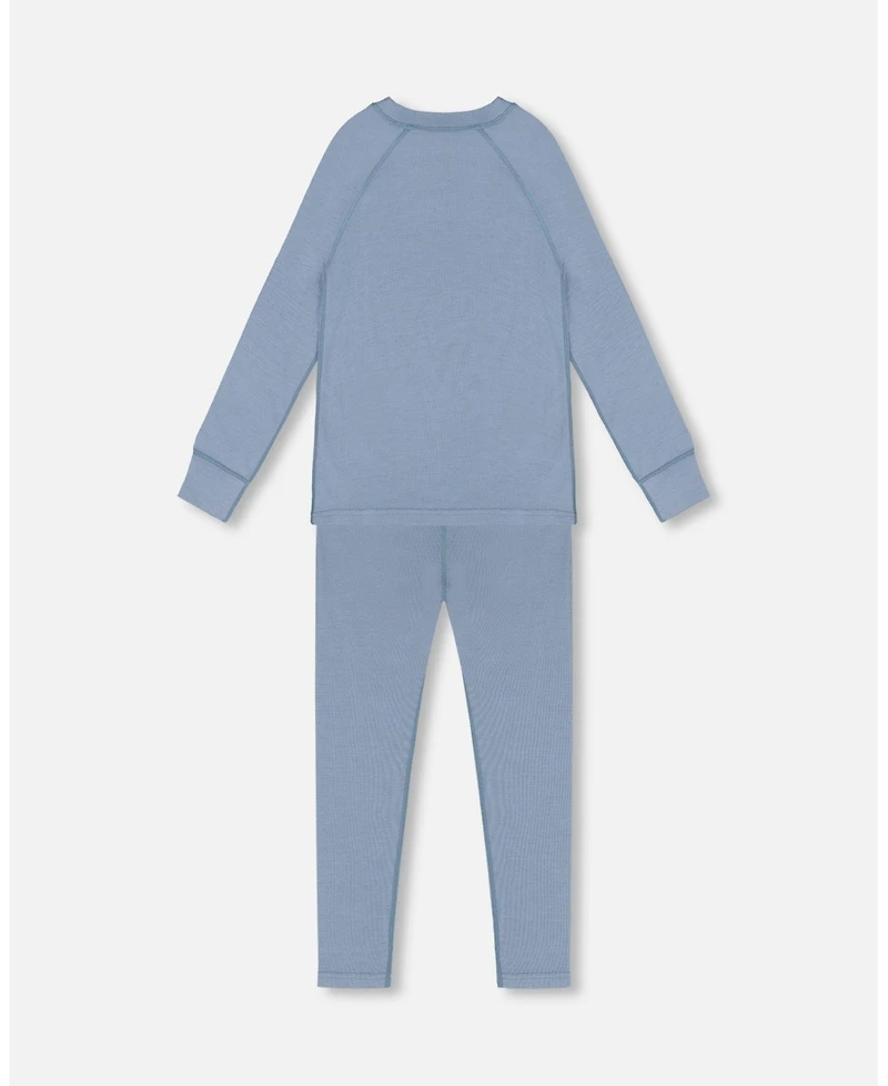 Deux par Kids Unisex Merino Wool Base Layer Set Blue Gray - Child