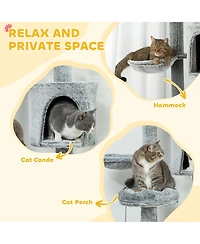 PawHut 89"-100" Floor to Ceiling Cat Tree with Cat Perch & Condo,