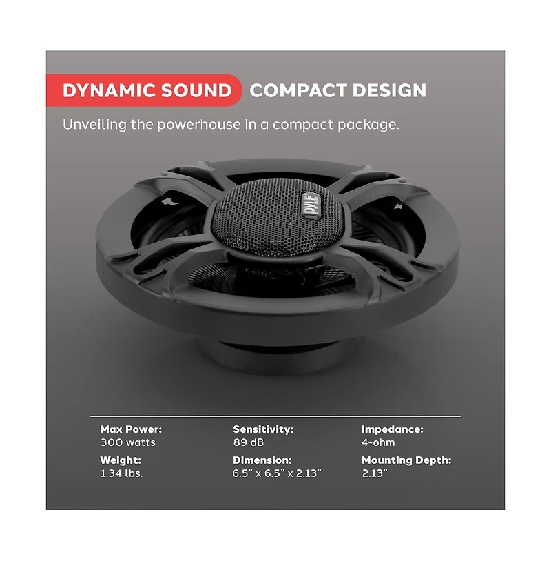 Pyle Three-Way Sound Speaker System - One Pair 6.5'' Three-Way Triaxial Loud Audio, 300 Watts w/ 4 Ohm Impedance and 3/4'' Piezo Tweeter