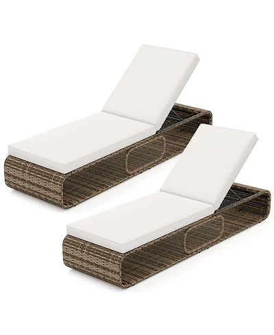 Gymax Set Of 2 Outdoor Chaise Lounge Chair w/ Adjustable Backrest Cushion & Storage