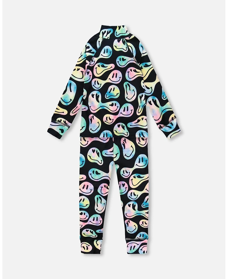 Deux par Girl Two-Piece Thermal Underwear Set Smiley Face