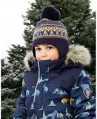 Deux par Boy Lined Peruvian Knit Hat with Pompom Taupe and Navy - Toddler|Child