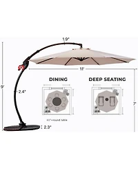 Mondawe 11ft Cantilever Umbrella w/ 360° Rotation & 90° Tilt, Powder-Coated Aluminum Frame