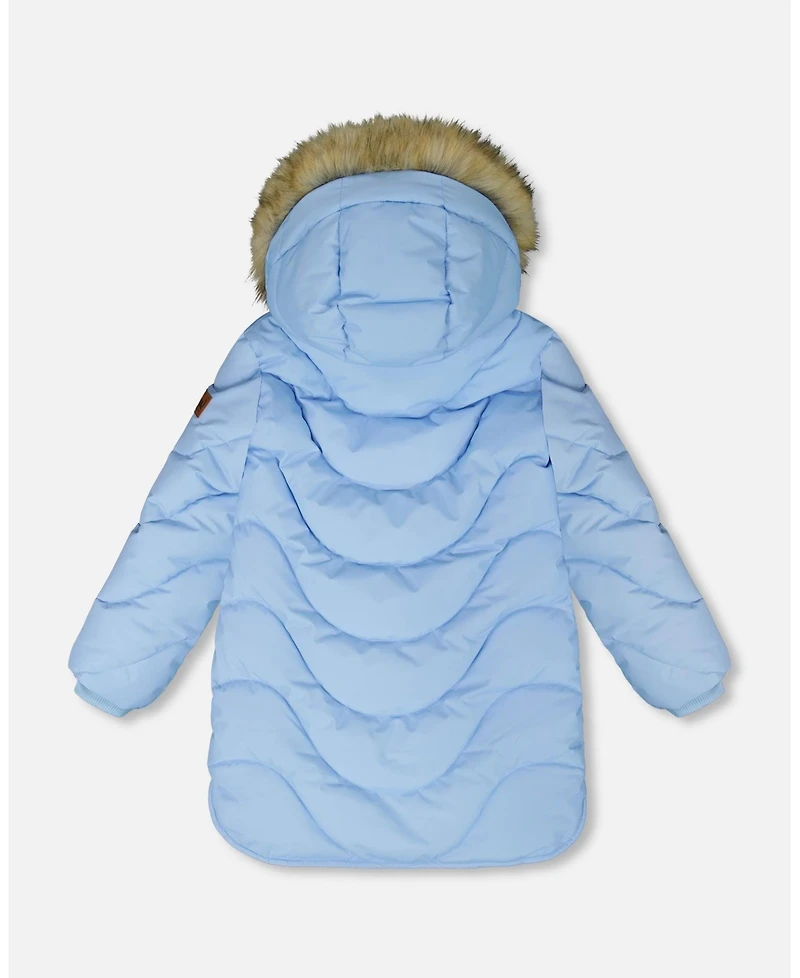 Deux par Girl Long Wavy Quilt Puffy Winter Coat Powder Blue - Toddler|Child