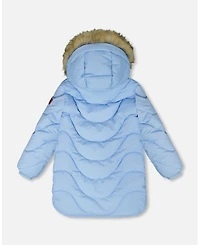 Deux par Girl Long Wavy Quilt Puffy Winter Coat Powder Blue - Toddler|Child