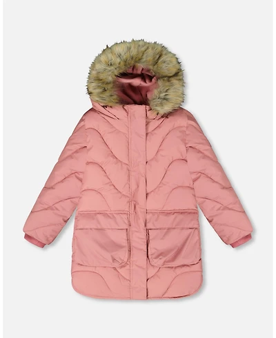 Deux par Girl Long Wavy Quilt Puffy Winter Coat Dusty Pink - Child