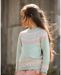 Deux par Girl Sweater with Norwegian Jacquard Turquoise Blue - Child
