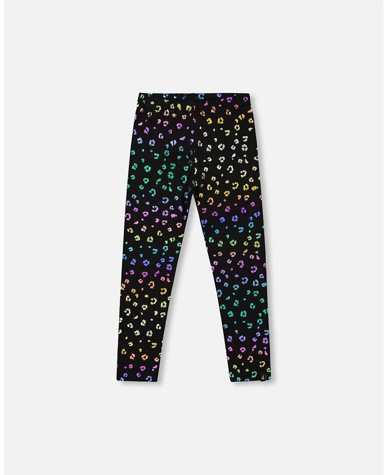 Deux par Girl Stretch Jersey Leggings Multicolor Leopard Print - Child