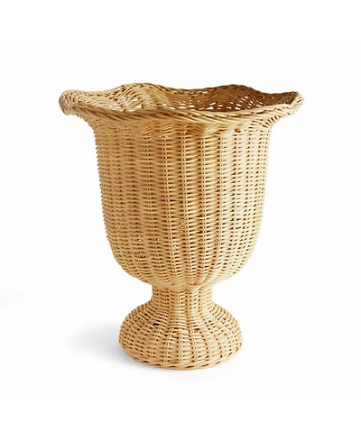 Myra Rattan Scalloped Edge Footed Urn - Natural Rattan Decor
