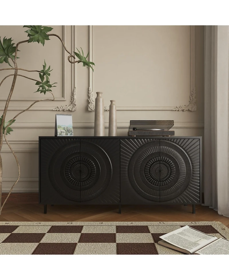 Streamdale Furniture Black Wood Sideboard Buffet Storage Cabinet