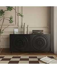 Streamdale Furniture Black Wood Sideboard Buffet Storage Cabinet
