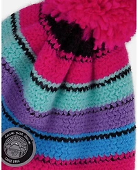 Deux par Girl Lined Peruvian Knit Pompom Hat Pink and Multicolor - Toddler|Child