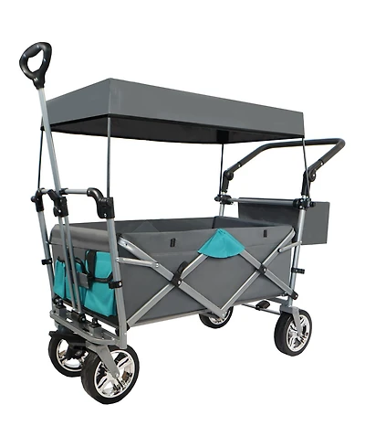 Streamdale Furniture Push & Pull Utility Folding Wagon with Removable Canopy gray