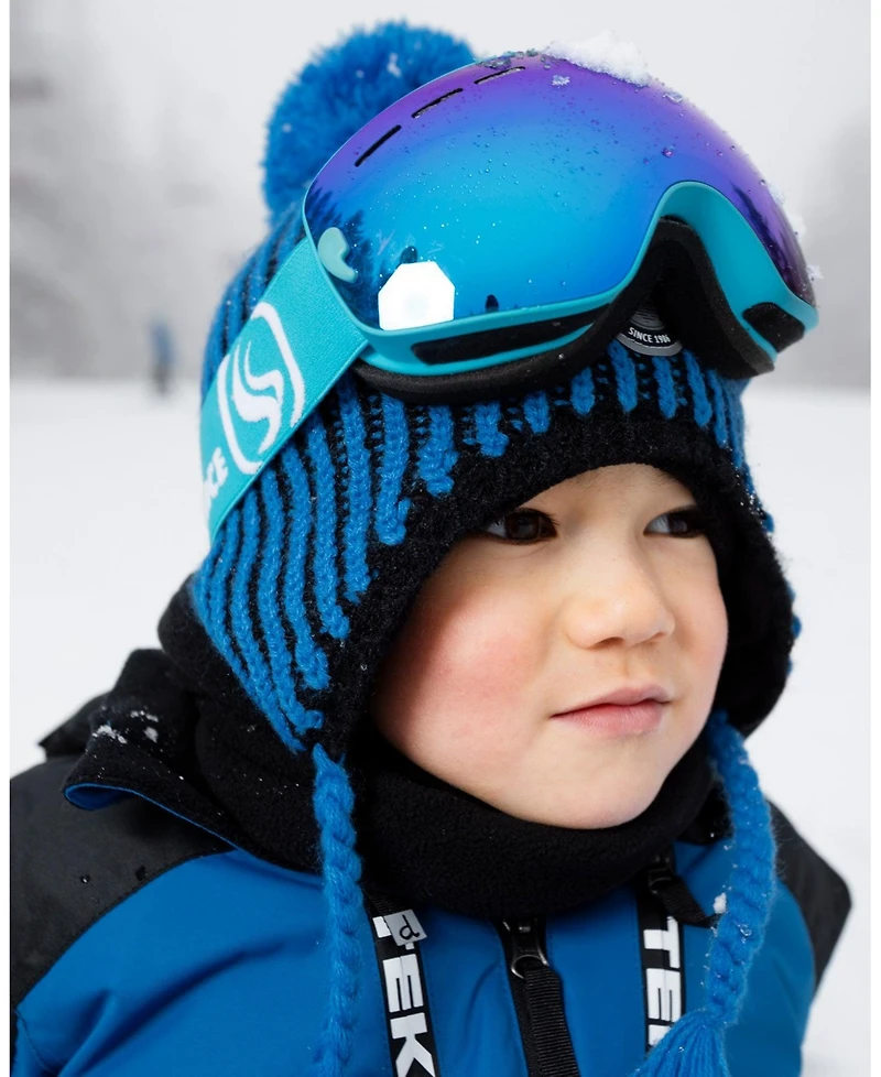Deux par Boy Winter Peruvian Knit Hat with Pompom and Lining Black Blue - Toddler|Child