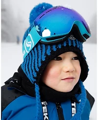 Deux par Boy Winter Peruvian Knit Hat with Pompom and Lining Black Blue - Toddler|Child