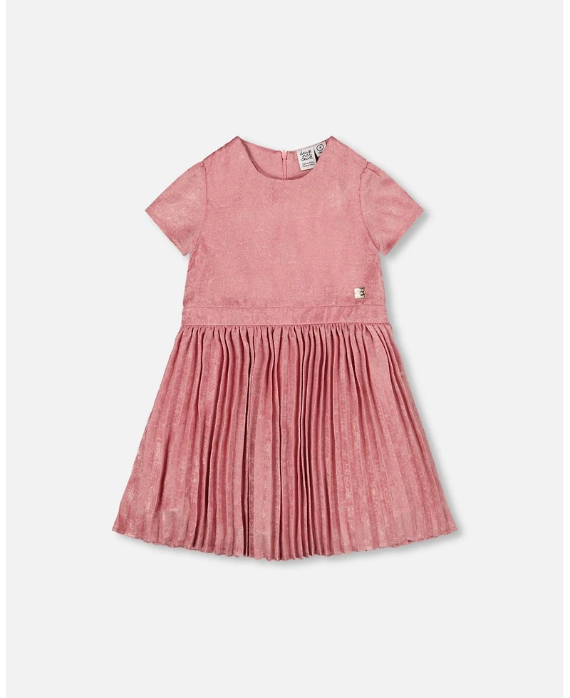 Deux par Big Girls Short Sleeve Dress with Pleated Skirt Dusty Pink