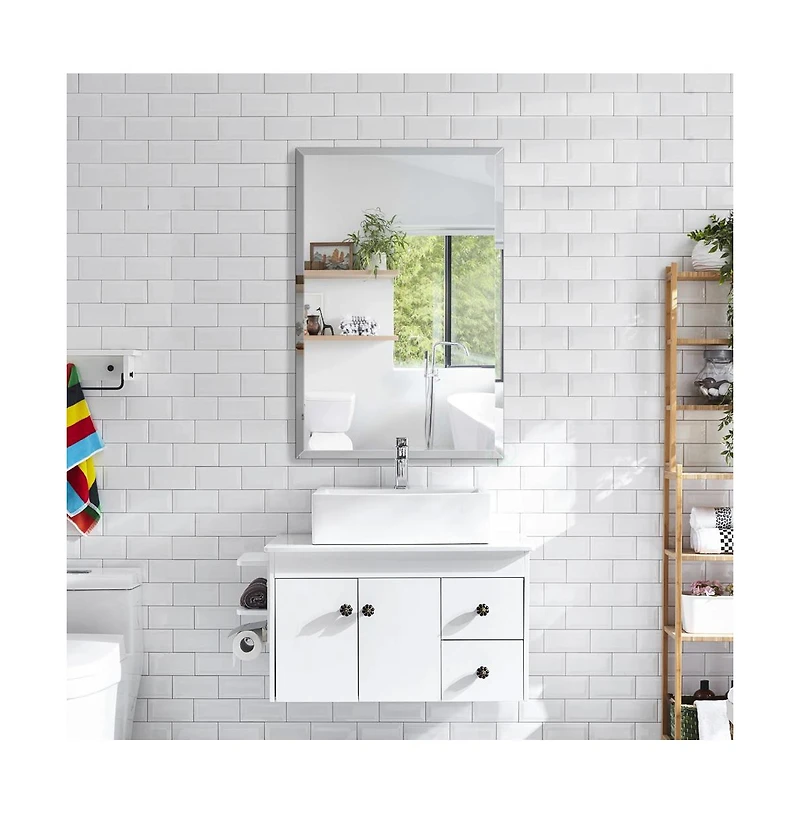 Basicwise Single Door Multi-Purpose Plastic Bathroom Medicine Cabinet with Mirror, Surface or Recessed Mount, Vanity Cabinet with 2 Plastic Adjustable