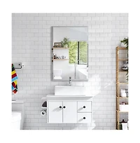 Basicwise Single Door Multi-Purpose Plastic Bathroom Medicine Cabinet with Mirror, Surface or Recessed Mount, Vanity Cabinet with 2 Plastic Adjustable