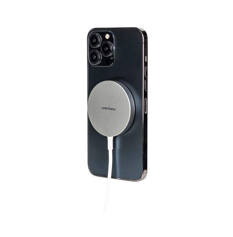 Ventev 15W Ultrafast Wireless Magnetic Charger with Extra-Long 10 Foot Alloy Cable-Silver