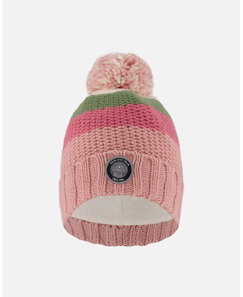 Deux par Girl Lined Knit Pompom Hat Pink and Green - Toddler|Child