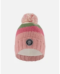 Deux par Girl Lined Knit Pompom Hat Pink and Green - Toddler|Child