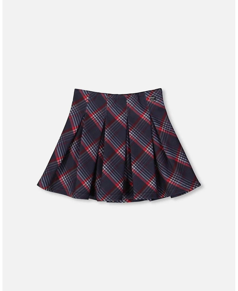 Deux par Girl Pleated Milano Skirt Red and Navy Plaid - Toddler|Child