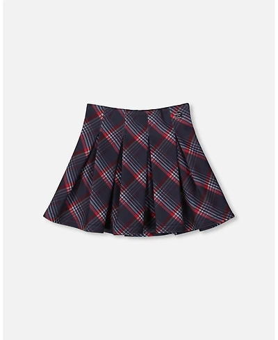 Deux par Girl Pleated Milano Skirt Red and Navy Plaid - Toddler|Child
