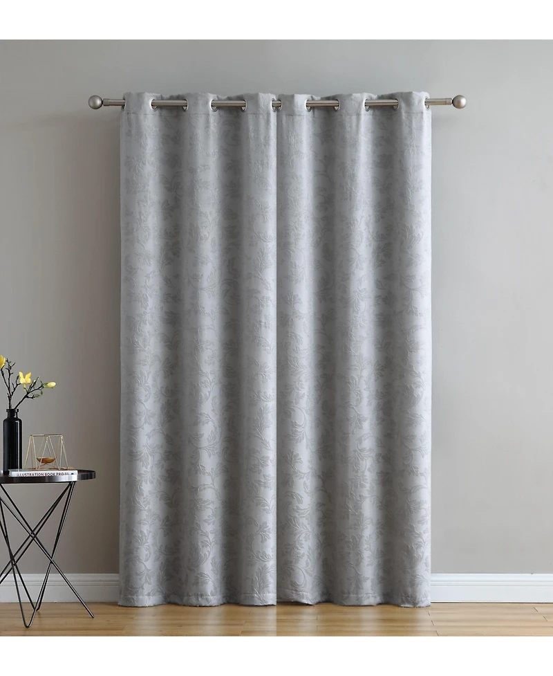 Kate Aurora Chic Living 2 Pack Floral Leaves Embossed Room Darkening Grommet Top Curtain Panels - 84 in. Long Ivory
