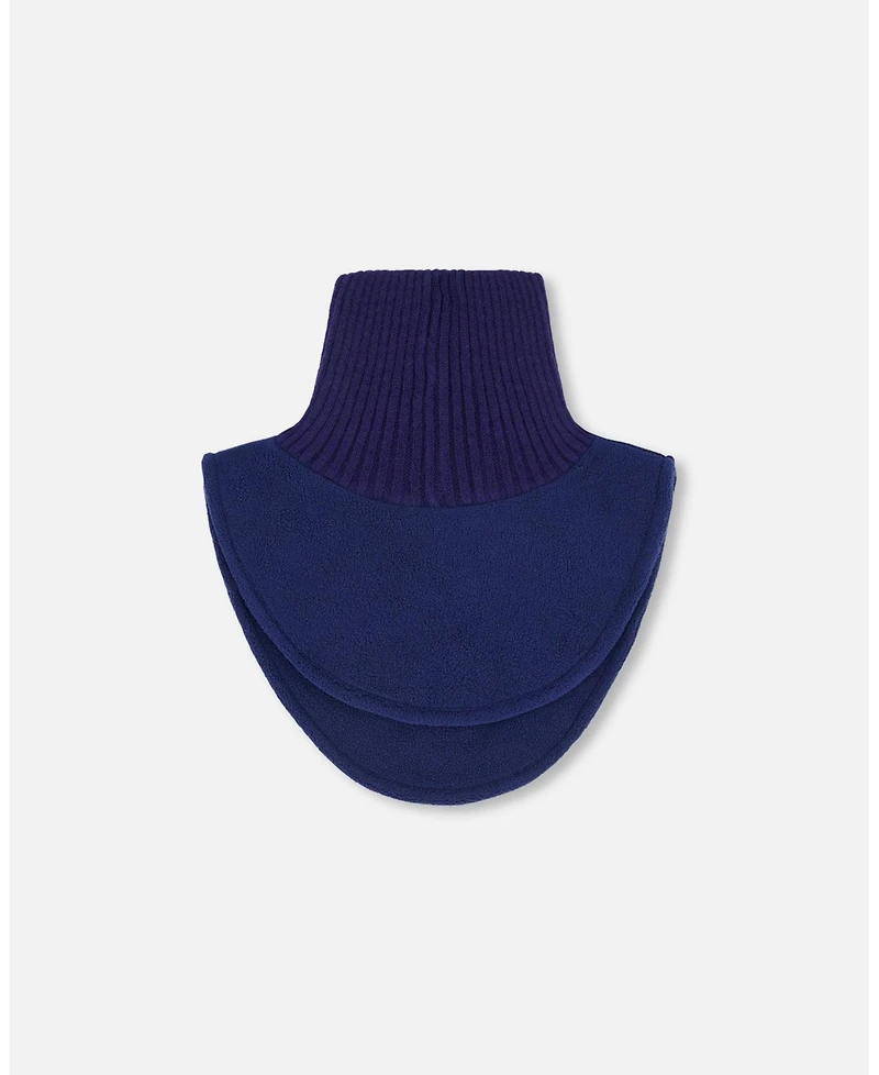 Deux par Kids Unisex Polar Fleece and Knit Neckwarmer Navy Blue - Toddler|Child
