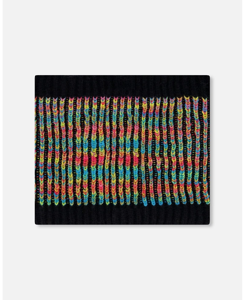 Deux par Girl Lined Knit Neckwarmer Black and Multicolor - Toddler|Child