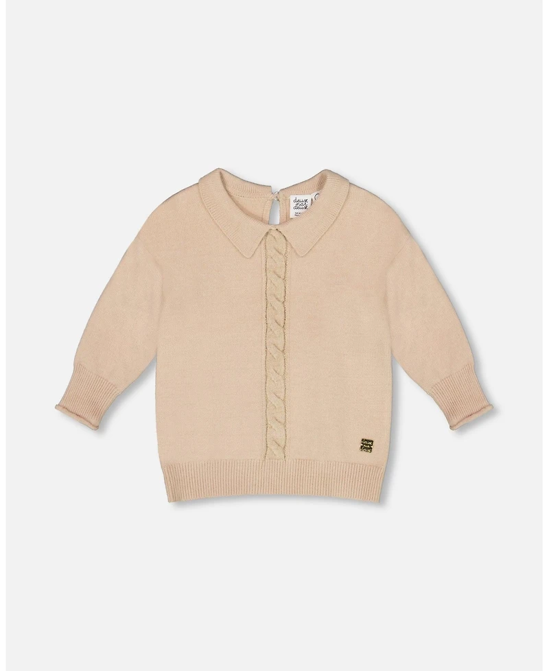 Deux par Girl 3/4 Sleeve Knitted Sweater Beige