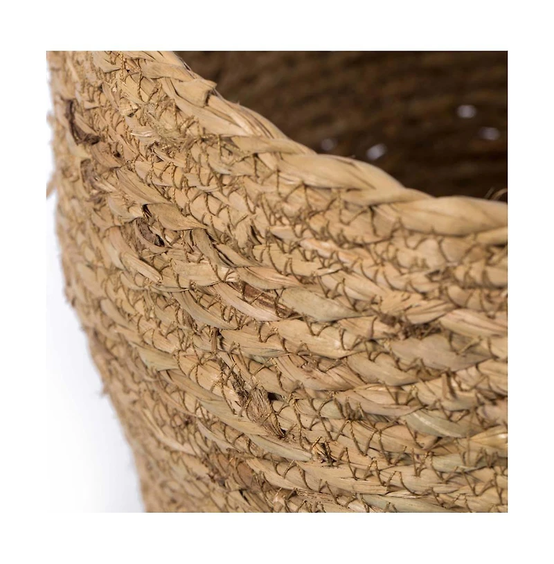 Wickerwise Decorative Round Wicker Woven Rope Storage Blanket Basket with Braided Handles