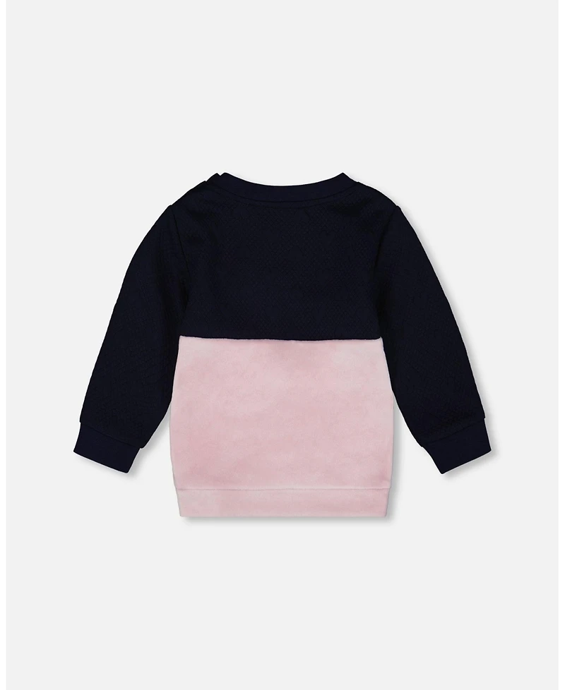 Deux par Girl Long Bi-Material Top Dark Blue with Cat