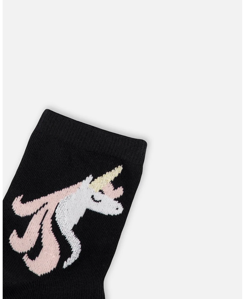 Deux par Girl 3-Pack Knit Socks Black and Pink - Toddler|Child