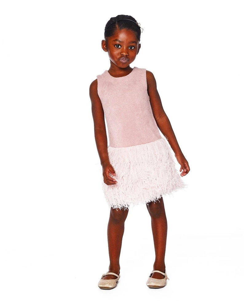 Deux par Girl Sleeveless Bi-Material Lurex Dress with Feathers Light Pink - Toddler|Child