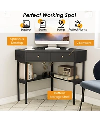 Mecale Space Saving Corner Computer Desk with 2 Large Drawers