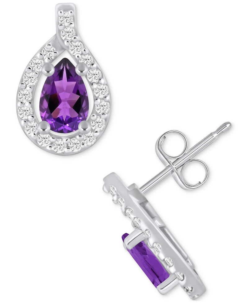 Amethyst (3/4 ct. t.w.) & Diamond (1/4 Halo Stud Earrings 10k White Gold (Also Available Additional Gemstones)