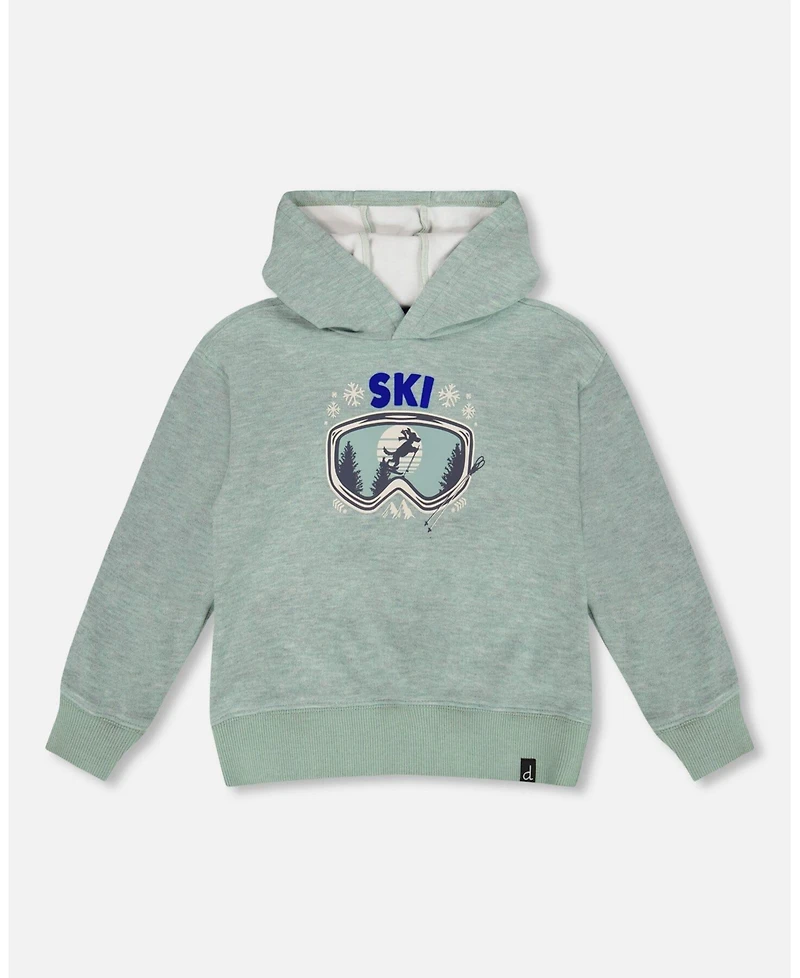 Deux par Boy Super Soft Hooded Brushed Jersey Sweatshirt with Graphic Print Green